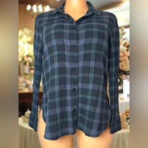 Madewell Navy and Black Plaid Button-Down Shirt, Size Small
